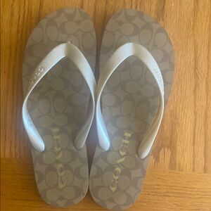 Coach Tan and Gold Flip Flops